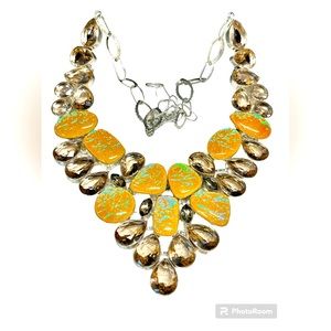 Statement necklace -artisan handmade links 925 morganite and “opal triplets”